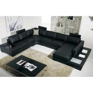  Black Leather Sectional, Built in Light