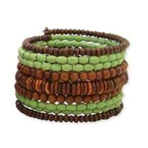  ZAD Green Wood Multi Layered Coil Cuff Bracelet Jewelry