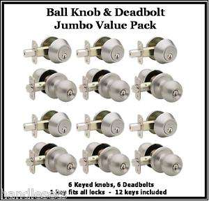 12 House Keyed Entry Knobs Deadbolts Satin Stainless  
