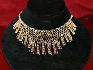 14k SOLID TWO TONE ITALIAN GOLD BEADED LACE NECKLACE  