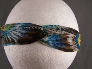 Peacock feather print long tie wrap headband head scarf  