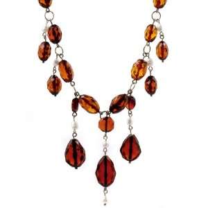  Cherry Baltic Amber and Sterling Silver Faceted Necklace 
