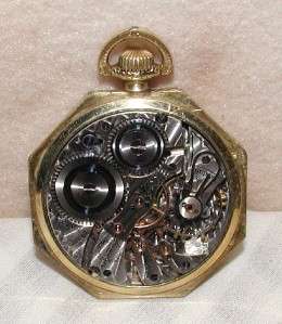 Illinois Octagon Open Faced Gold Filled Pocket Watch  