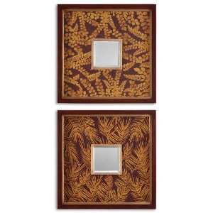  Set of 2 Golden Fern Wall Mirrors