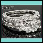 07ct 3 Stone Vintage Style Bridal Engagement Ring Set UK size P 1/2