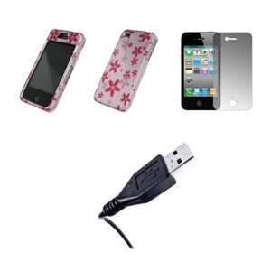  Apple iPhone 4   Premium Pink and Silver Flowers Design 