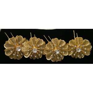   : Crystal Golden Flower Bridal Hair Pins (Set of 4): Everything Else