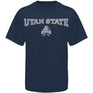  Utah State Aggies Navy Blue Arched Graphic T shirt Sports 