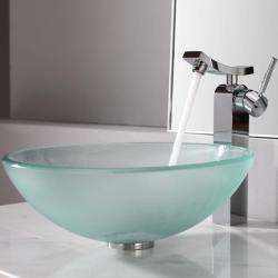 Kraus Frosted Glass Vessel Sink and Unicus Faucet  Overstock