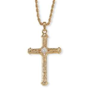   Jewelry Goldtone Metal Round Crystal Cross Pendant and Chain Jewelry
