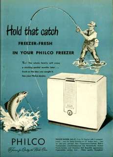 HOLD THAT FISH CATCH IN 1948 PHILCO CHEST FREEZERS AD  