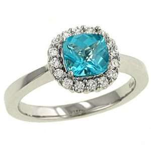    Cushion Blue Topaz(1.11ct) & Pave Diamond(.23ct) Ring: Jewelry