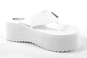 Aka Soda Low Platform Wedge Nylon EVA Flip Flop Sandal White  