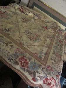 Handcrafted needlepoint rug beige/tan/mauve green floral 73Long X 51 