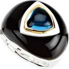   SIZE 09.00/ 08.00X08.00 MM Genuine Swiss Blue Topaz & Onyx Dome Ring