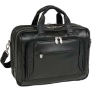   17 West Loop Black Leather Expandable Double Compartment Briefcase