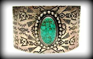 OUTSTANDING!! LARGE Old 1930s NAVAJO Fred Harvey TURQUOISE Sterling 
