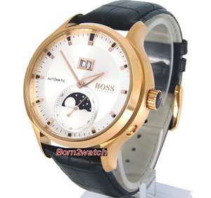 HUGO BOSS MEN AUTOMATIC 29 JEWELS ROSE GOLD LAYERED 45mm LEATHER 