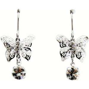  Silver butterfly earring with crystals    made in Korea. Jewelry