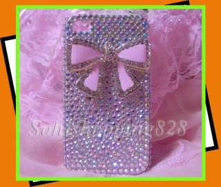 Pink Bow Silver Sparkle Bling Hard Protect 3D Case Cover For Apple 