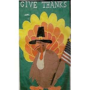  Give Thanks Turkey   Banner House Flag Patio, Lawn 