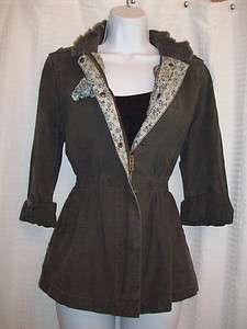 ELLE KOHLS FOREVER ARMY GREEN FLORAL JACKET OUTERWEAR XS X SMALL 