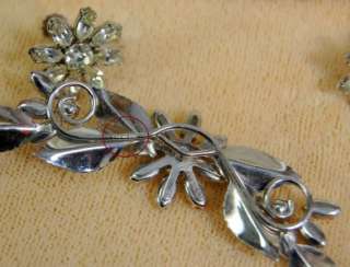VTG Krementz 14KT Rolled Gold Overlay Necklace Earrings Set Rhinestone 