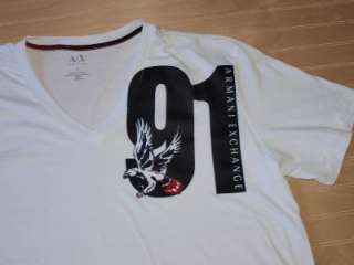 Armani Exchange Eagle 91 V neck T Shirt White NWT  