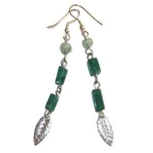   Earrings 04 Green Silver Leaf Stone Crystal Healing Gem 2.5 Jewelry