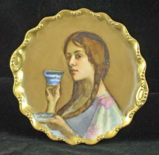 Antique Signed Coiffe French Limoges Cabinet Portrait Plate  