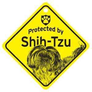  Puppy Cut Shih Tzu Protected By Dog Sign and caution Gift 