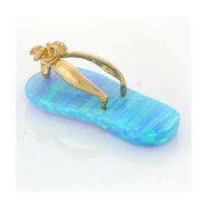 14K Solid Gold Sky Blue Opal Flip Flop Pendant Jewelry