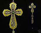 new green pewter filigree religious cross windchime expedited shipping 
