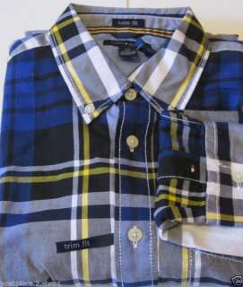 Tommy Hilfiger Mens Plaid Trim Fit Button Front Shirt  