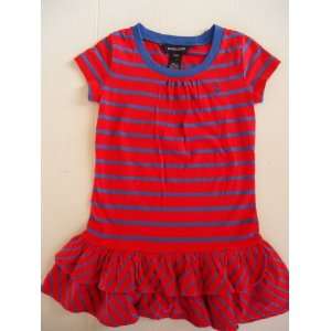  Ralph Lauren Polo Pony Red and Blue Stripe Ruffle Dress 