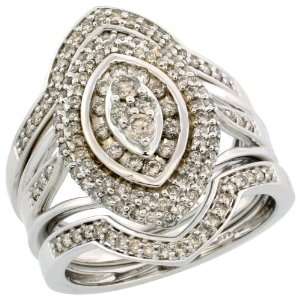 14k White Gold 3 Piece Marquise shaped Diamond Ring Set, w/ 1.00 Carat 