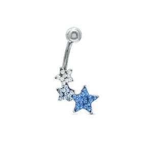 014 Gauge Triple Star Belly Button Ring with Blue Swarovski Crystals 