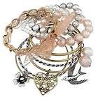 Multi Layers Cute Flower Heart Swallow Charms Pearl Bangle Pearl Chain 