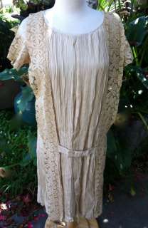 Vintage 20s Flapper Wedding Tea Dress Gown Silk Micro Pleats Lace 