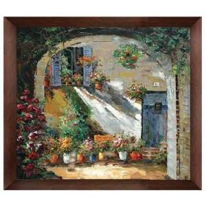   : Framed Oil Painting on Canvas   Courtyard Garden Home & Kitchen