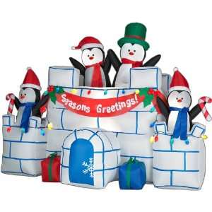  Penguin Family in Igloo 6 Ft. X 5 Ft. Animated Christmas 