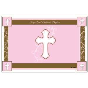   Girl Pink & Brown Cross   Personalized Baptism Placemats: Toys & Games