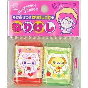  2 cute dog bunny scented erasers from Japan kawaii Toys 