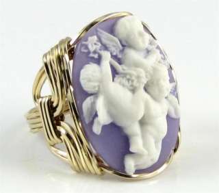 Baby Cherubs Angel Cameo Ring 14K Rolled Gold  