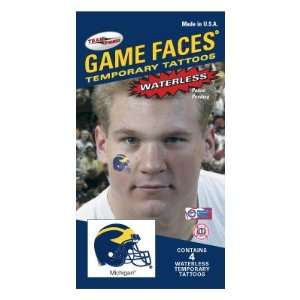   of Michigan Wolverines Game Faces Helmet Waterless Temporary Tattoo
