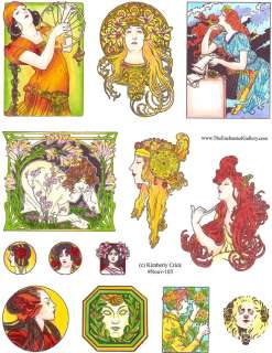 Art Nouveau Woman ACEO ATC Domino Stamp RUBBER STAMPS  