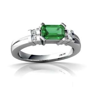    14K White Gold Emerald cut Created Emerald Ring Size 9 Jewelry