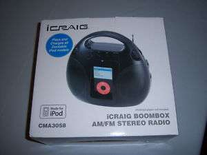 ICRAIG BOOMBOX AM/FM STEREO RADIO IPOD/MP3 CMA3058 PLAY  