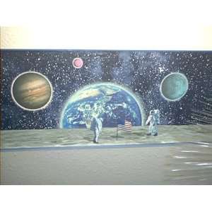   Wallpaper Border: Moon Walk Pattern with Astronauts, Planets and Space