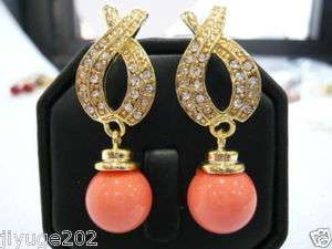 Elegant 18K GP Pink coral Beautiful Jewelry Earring  
